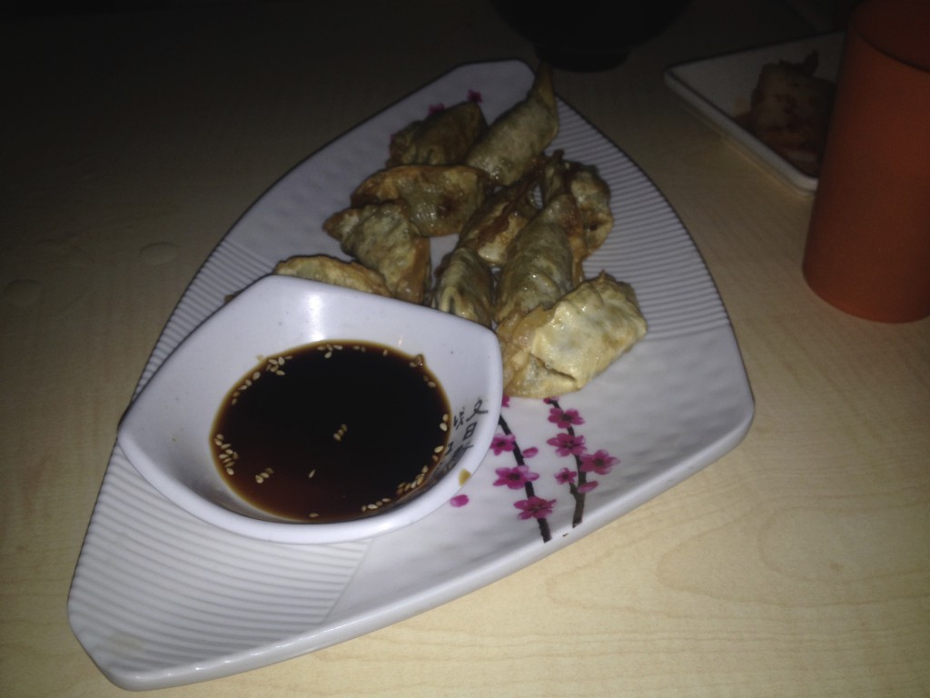 Crisp fried dumplings served with soy sauce