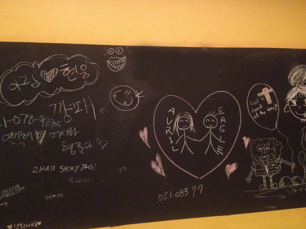 Chalk board full of neat drawings