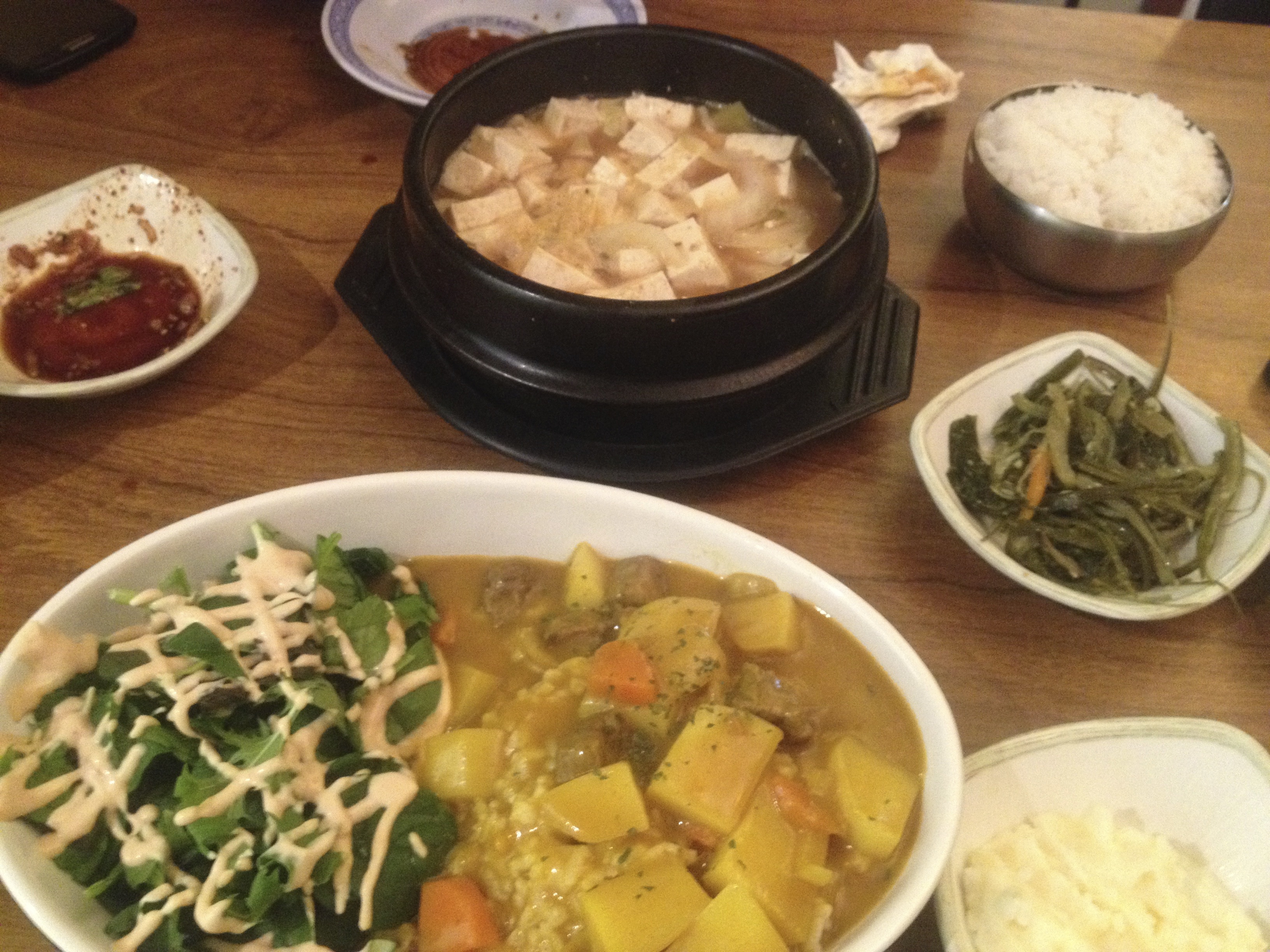 Beef curry and soy bean soup